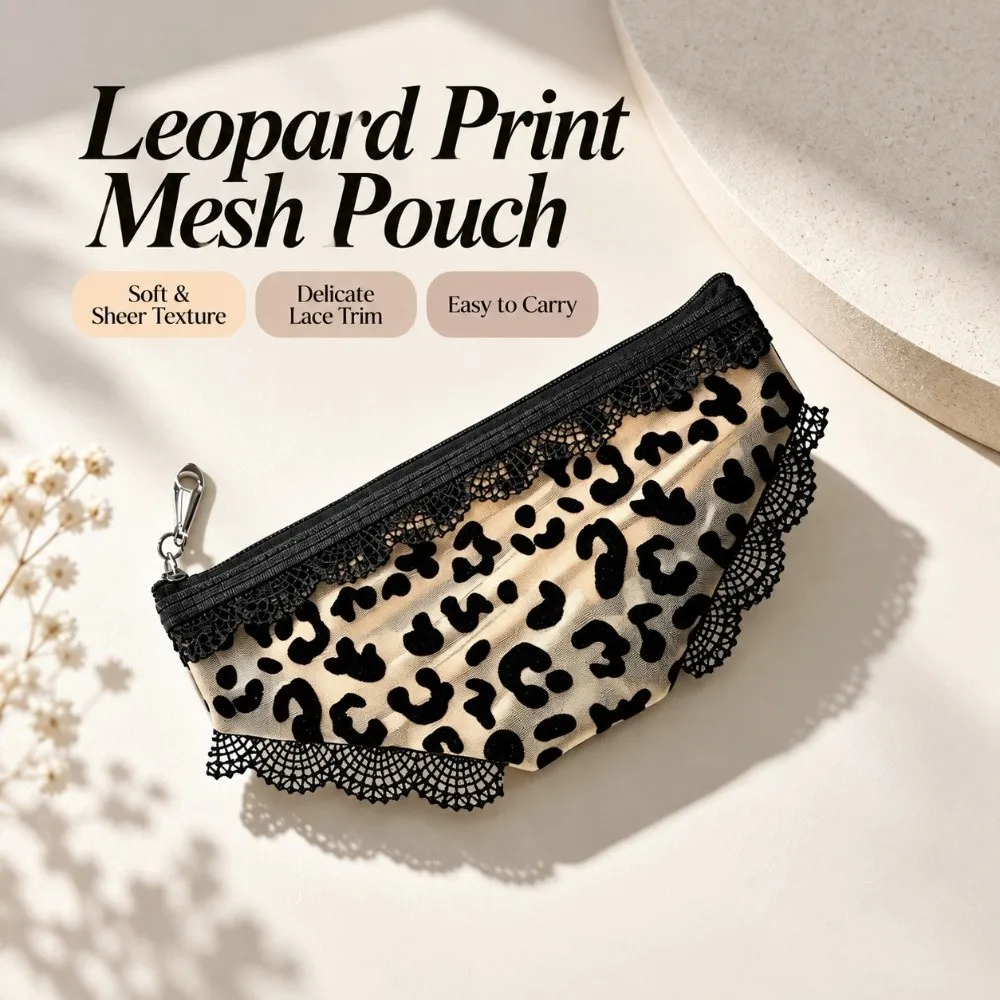 Trendy Mesh Bikini Panty Shape Makeup Bag Zippered Lace Trim Cosmetic Storage Bag Novelty Lightweight Cosmetic Pouch Woman Girl