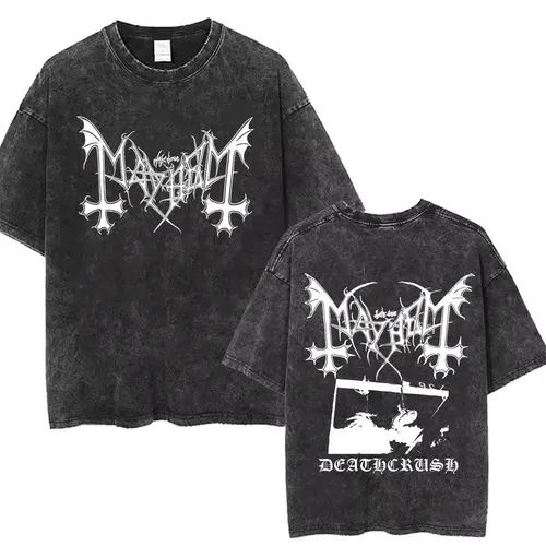 Imagen 1 del producto Camiseta lavada Vintage de Mayhem Deathcrush para hombre y mujer, camisetas clásicas de Death Black Metal Rock Band, ropa de calle Unisex