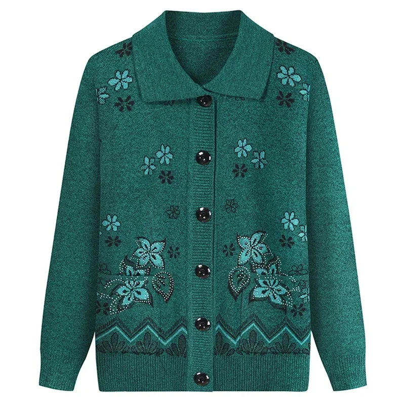 Elderly Women\'s Knitted Cardigan Jacket Autumn Winter Warm Sweater Women\'s Thicken Coat Single breasted Female Knit Outwear Tops