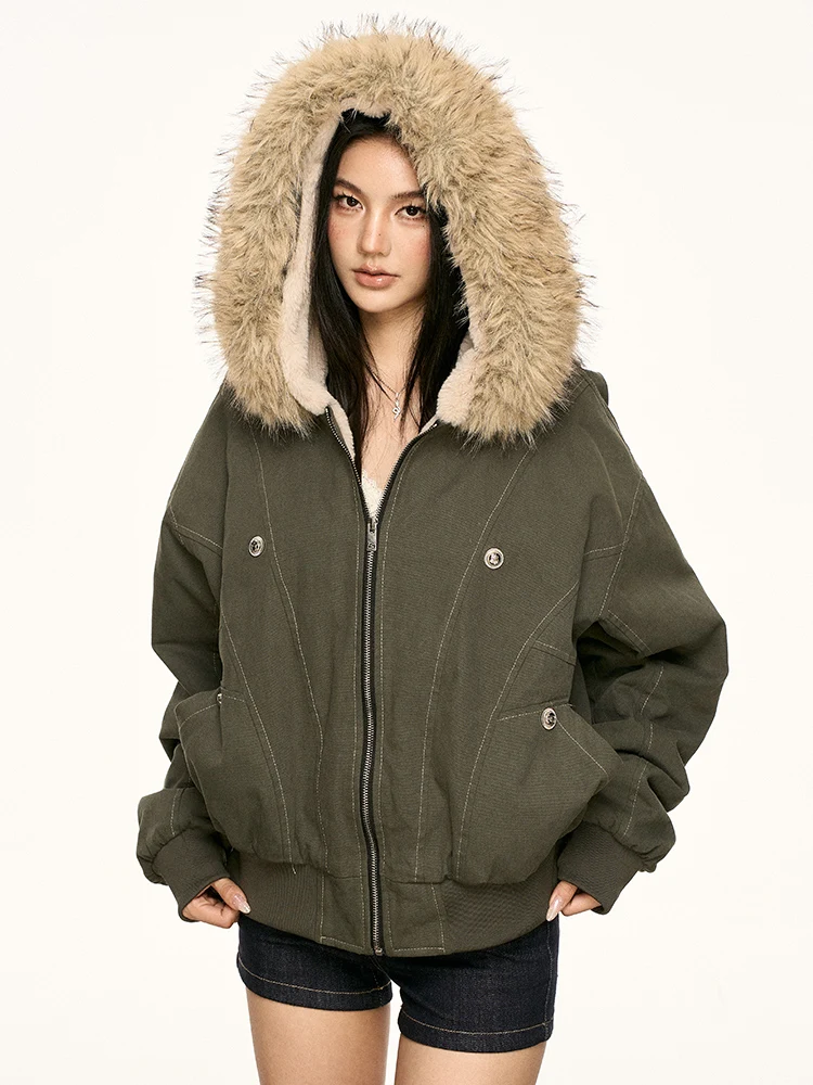 

Aaisup Американская ретро-парка, хлопковая куртка, женская зимняя утепленная теплая рабочая одежда, хлопковое пальто, верхняя одежда с меховым воротником