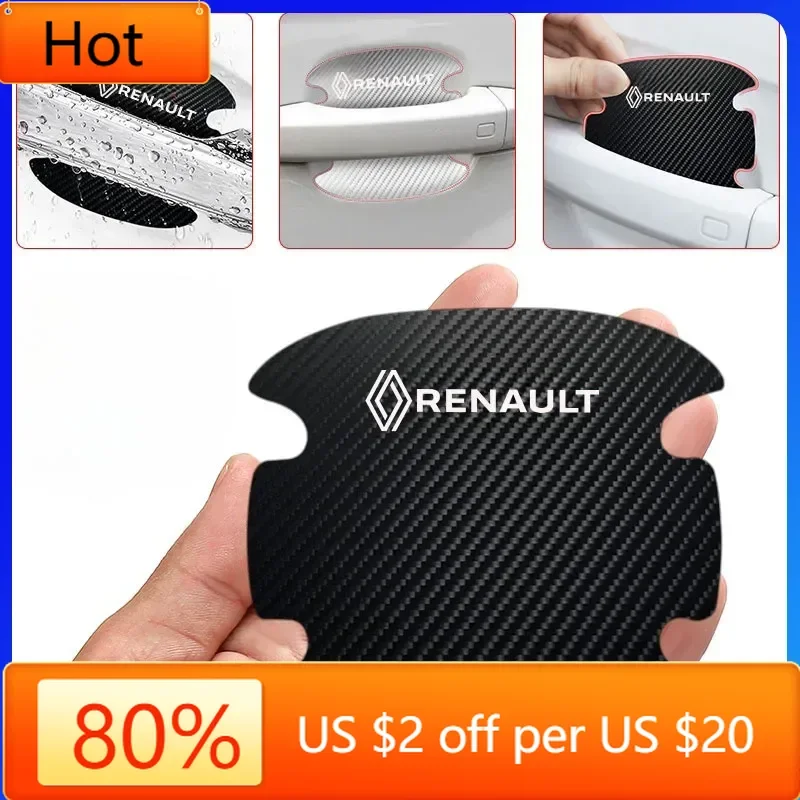 

2026 Hot For Renault Interior Stickers For Renault Clio Laguna 2 Megane 2 Duster Carbon Fibre Car Door Bowl Handle Protector 4PC