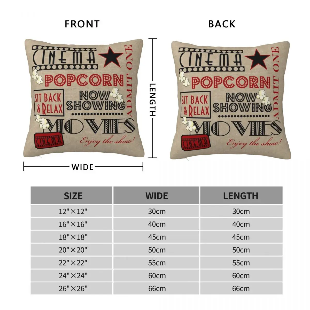 Movie Theater Cinema Admit One Square Pillowcase Polyester Linen Velvet Printed Zip Decorative Throw Pillow Case Cushion Cover