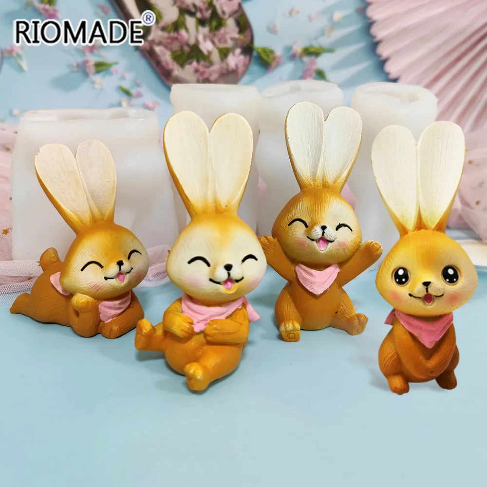 3D Cute Rabbit Silicone Mold Bunny Cake Decorating Tools Easter Animal Candle Epoxy Resin Mould DIY Crafts Plaster Cement