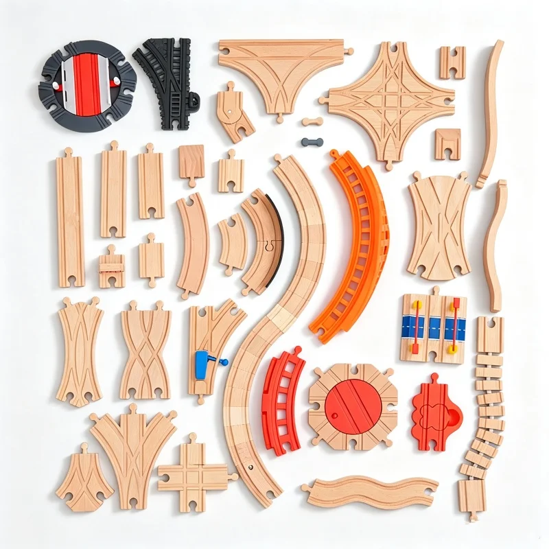 Wooden Train Track Accessories Toys All Kinds of Wooden Track Curves, Slopes, and Swivels for Children Perfect as a Gift