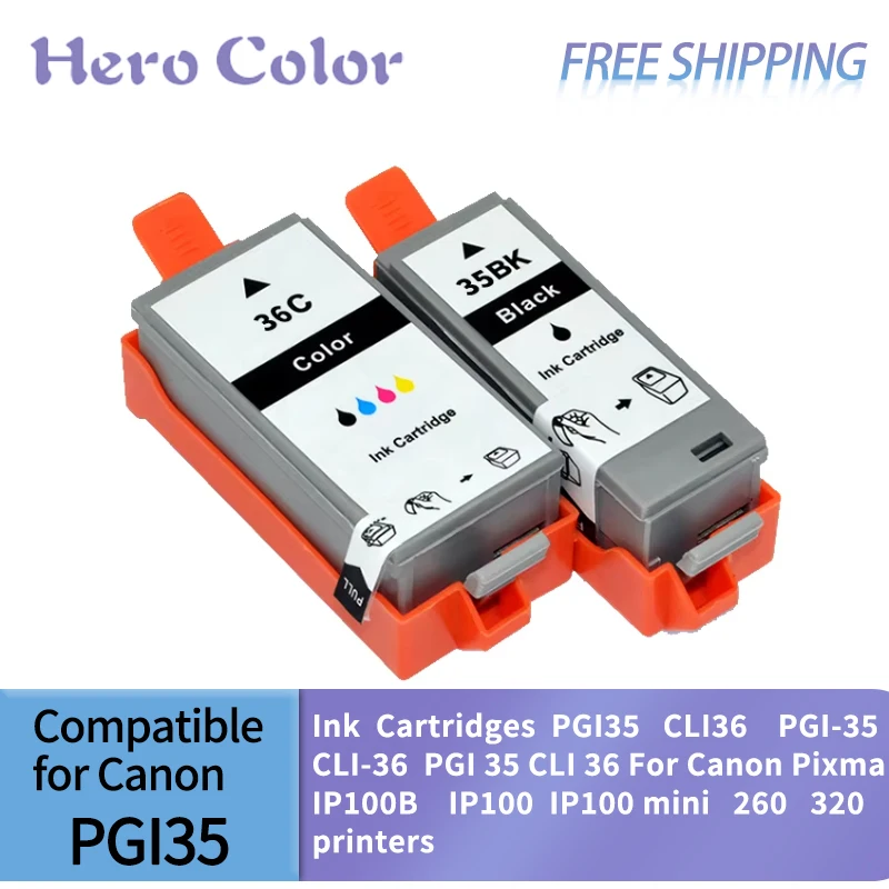 10pcs Compatible Ink Cartridges PGI35 CLI36 PGI-35 CLI-36 PGI 35 CLI 36 For Canon Pixma IP100B IP100 IP100 mini 260 320 printers