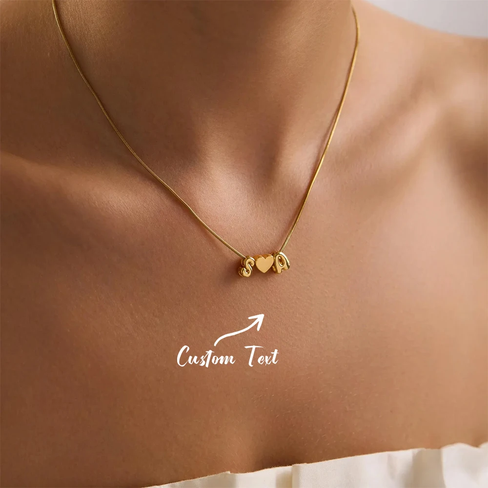 Collar Personalizado con Dos Iniciales en Forma de Corazón 3D, Cadena de Serpiente de Acero Inoxidable, Joyería Delicada para Mujer, Regalo de Navidad