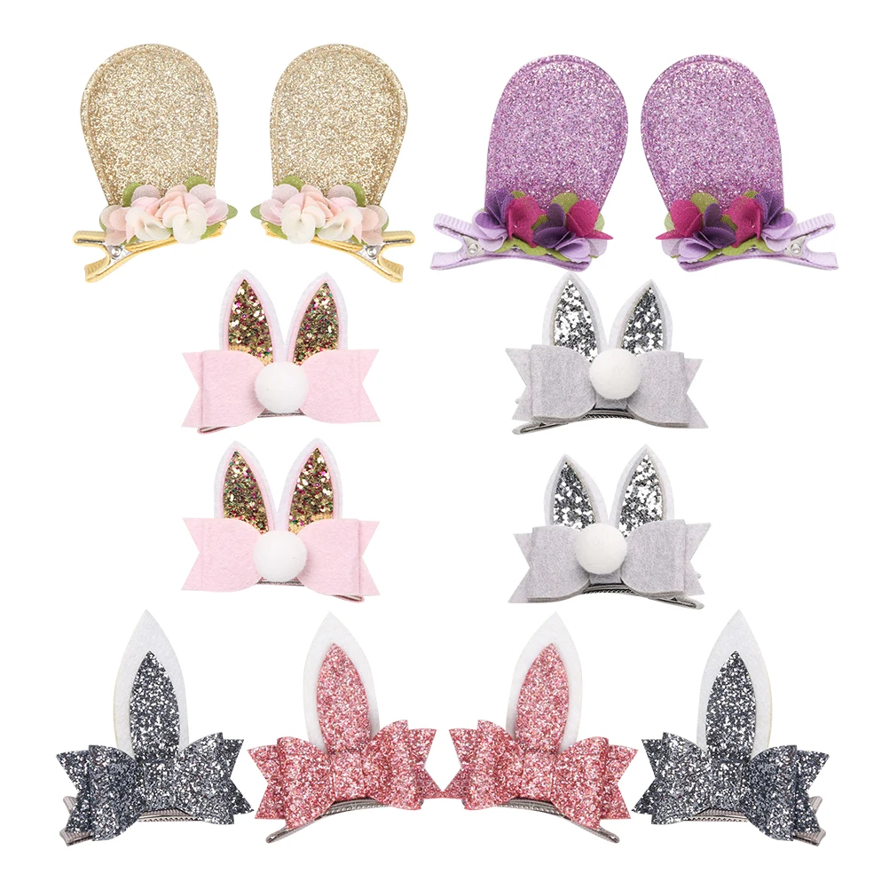 

6 Pairs Ears Hairpins Sequin Glitter Clips Hair Styling Accessories Girl Accessories Silver Pink Purple Gold Styling
