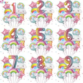 10 pezzi palloncini nuvola arcobaleno set cifre da 32 pollici 1-9 anni decorazioni per feste di compleanno per bambini baby shower palloncini foil per matrimoni