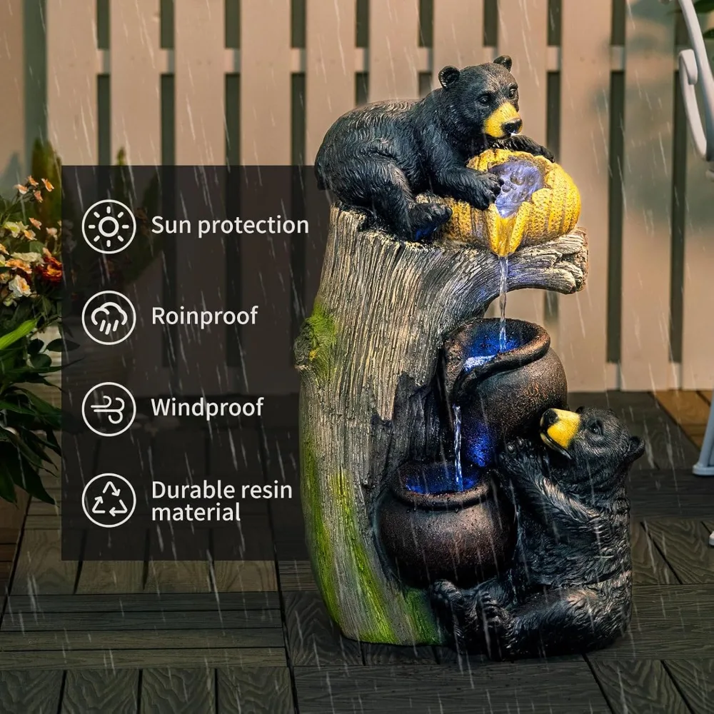 نافورة مياه خارجية مع أضواء LED نوافير متتالية لشرفة الفناء والساحة مقاس 23.62 بوصة نوافير الحديقة في الهواء الطلق #6