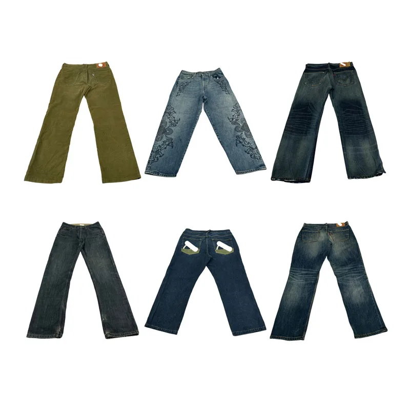 Calças Jeans Vintage Americanas Retro para Trabalho, Casuais e Esportivas, para Homens e Mulheres, K38, Calças Retas de Algodão