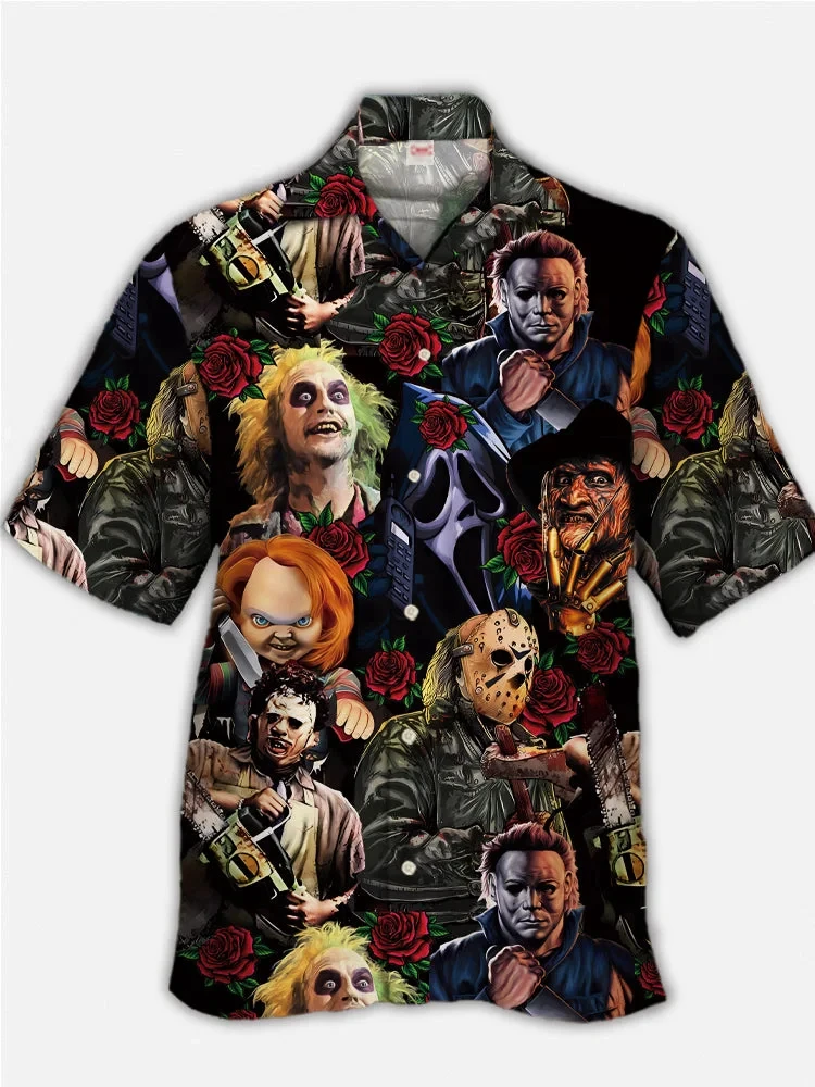 Chemise à manches courtes pour hommes, impression 3D, horreur, clown, Halloween, rétro, hawaïen, plage, vacances, fête, été, nouveau, 2024