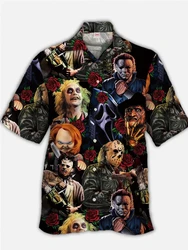 Camisa masculina de palhaço de terror estampada em 3D, camisa retrô de Halloween, camisa de praia havaiana, tops de festa, verão, novo, 2024