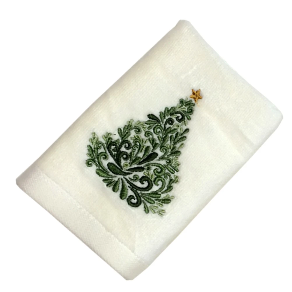 Gezichtshanddoek Gezicht Kerst Geborduurde Reinigingsdoek Kerstboom Patroon Huishoudelijke Keuken Reinigingsdoeken voor Cadeau (Wit)