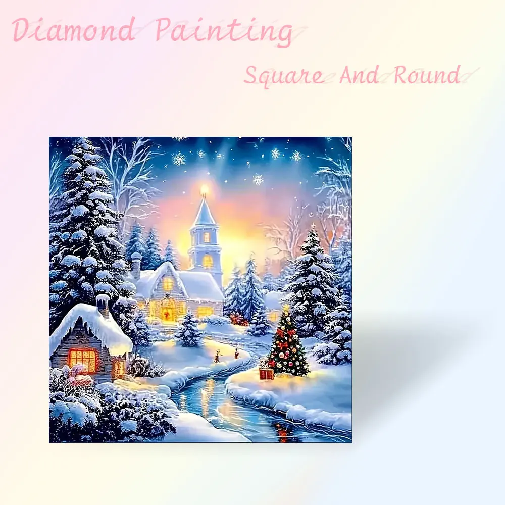 Landschaft Diamant Malerei voller Platz Runde Diamant Mosaik Winter Bild von Strass Neu eingetroffen
