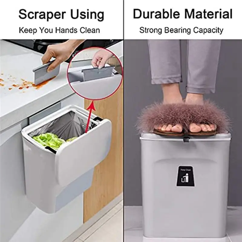 

(ABLP) Кухонный контейнер для компоста, 9-литровое мусорное ведро, для установки на столешницу или под раковину, подвесное маленькое мусорное ведро с крышкой для ванной/спальни
