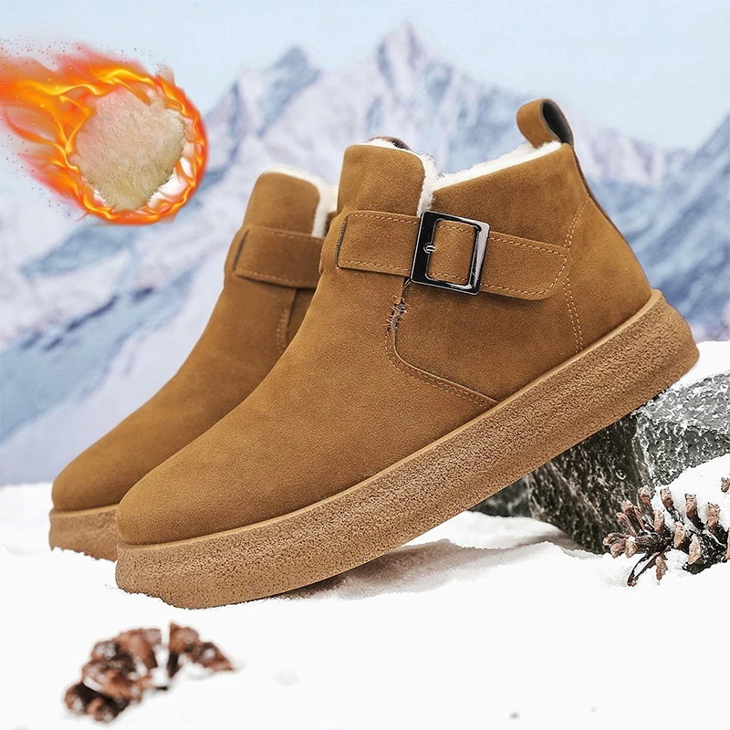

Men Winter Snow Boots Thickened Heightening Fleece Lined Warm Large Size Thick Bottom Short Boot Faux Suede Slip-On Ankle Botas
