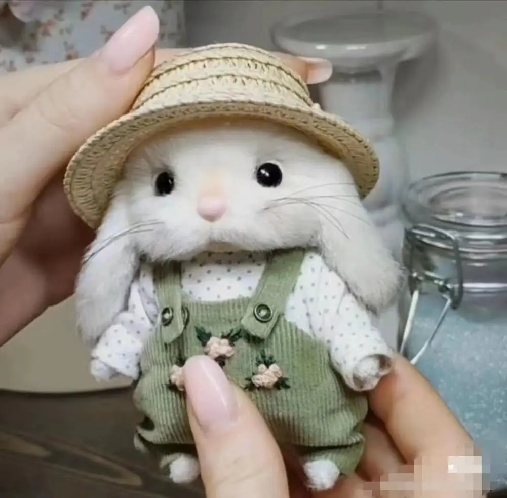 14cmのガーデナーラビットぬいぐるみ、キュートな田園風テディラビットドール、可愛い手作りバッグペンダントキーホルダー、家の装飾、子供へのプレゼント