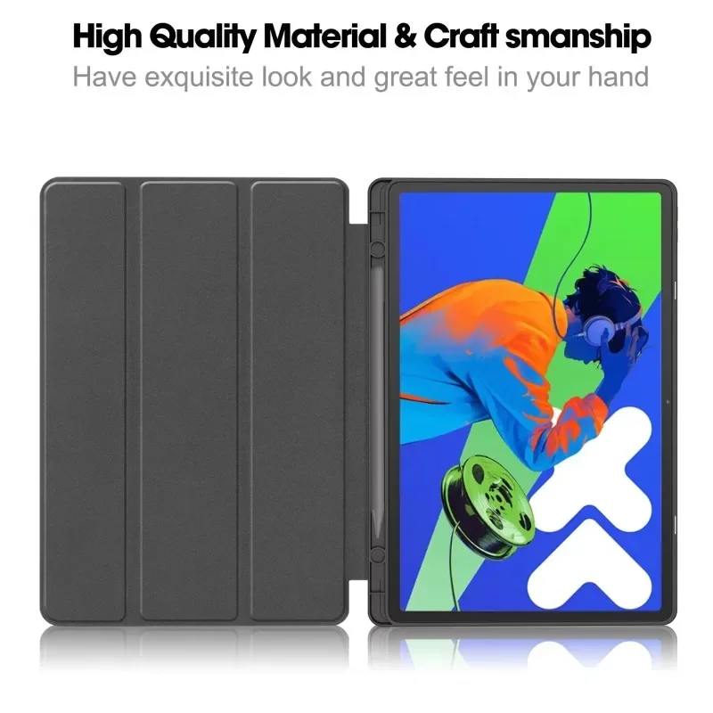 Suitable for Lenovo Xiaoxin Pad Pro 12.7 2025 Three Fold Magnetic Pen Slot TPU Leather Bracket Hard Performance Screen Protector