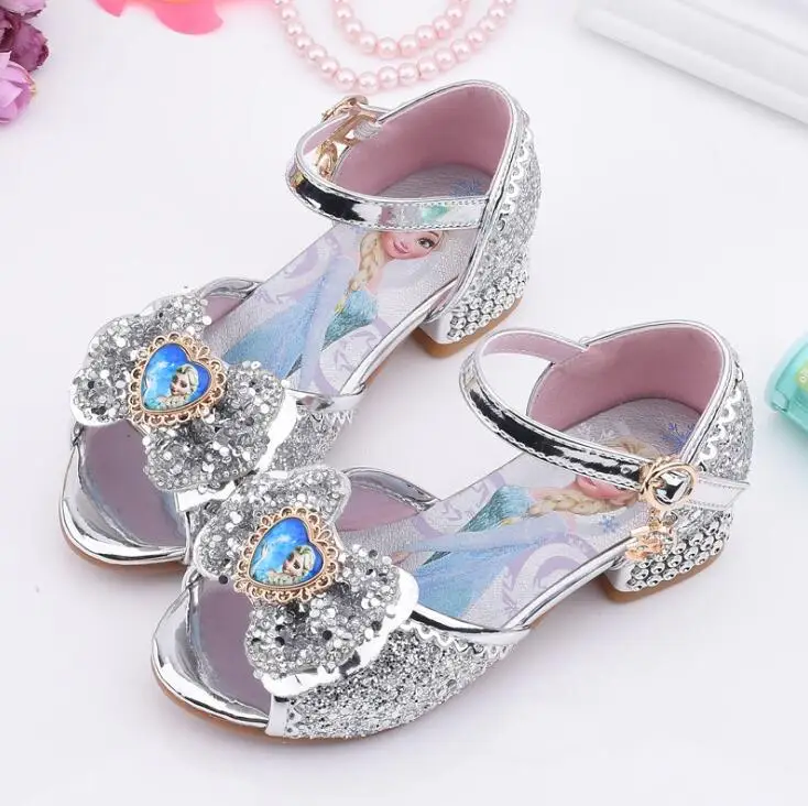 Disney Girls Sandals Frozen 2 Elsa Princess Shoes Little Girls Crystal Shoes Children High Heels Catwalk Show princess  Shoes