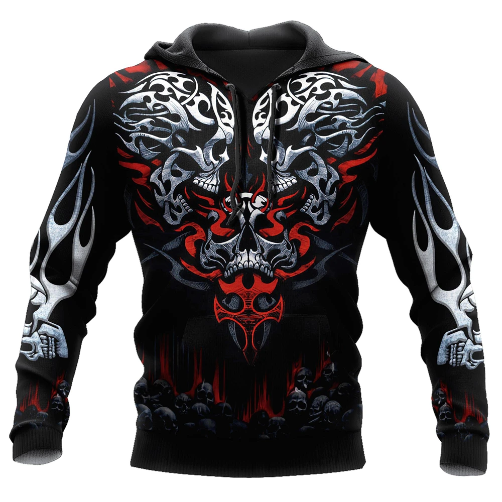 Herren Hoodie Übergroße Tattoo Skeleton Cross 3D-Druck Sweatshirt Lässige Trainingsanzüge Terror Red Hoodies Mann Sweatshirts Kleidung