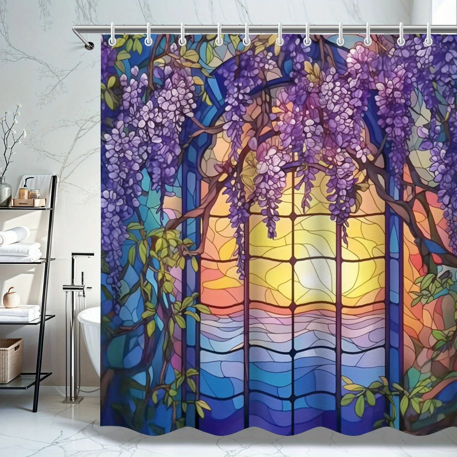 ~O~Purple Sparkling Shower Curtain - Aesthetic Bathroom Set, Ideal Gift for Women, Mothers, Girlfriends, and Female Friends