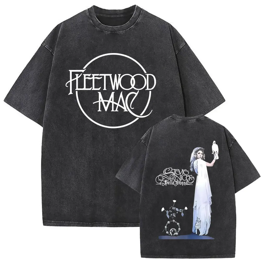 Washed Vintage Rock Band Fleetwood Mac T-shirt Stevie Nicks Graphic T Shirt Men Women Casual Retro Oversized T-shirts Streetwear