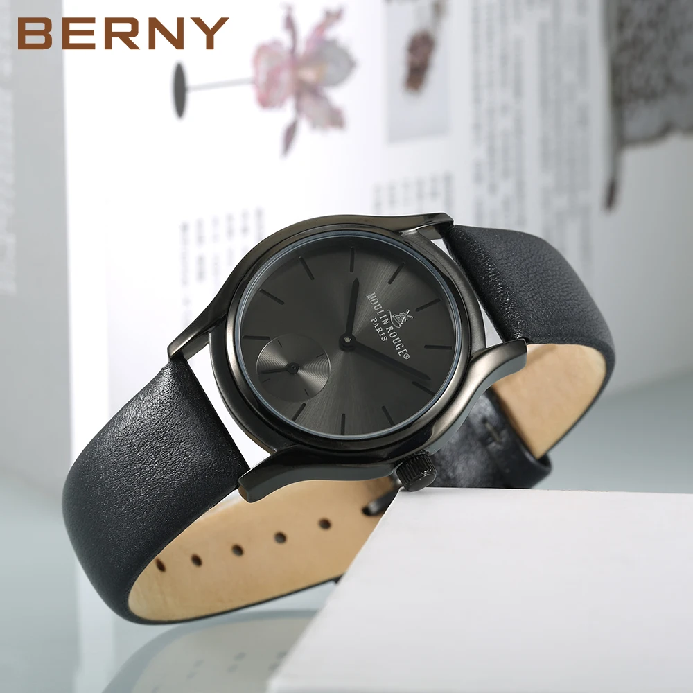 BERNY Japan Quartz Watch for Women Genuine Leather Bracelet Ladies Dress Waterpoof Reloj De Senoras Luxury Band Business Watches