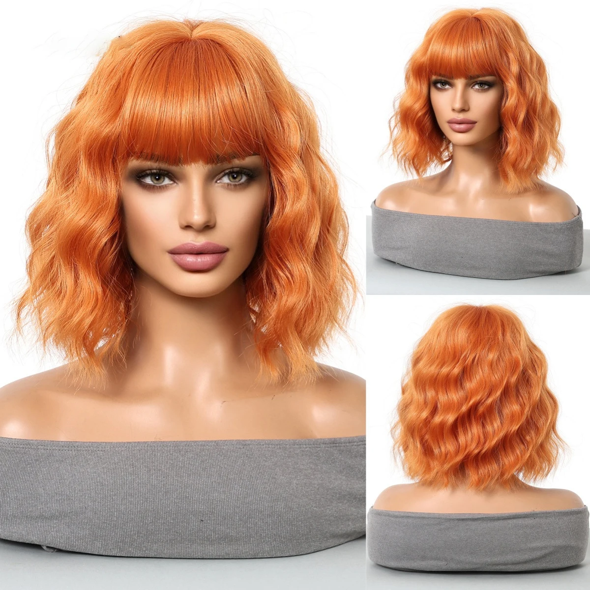 Qi THES-Cheveux courts bouclés Bobo pour femme, longueur d'épaule, simulation de cosplay ultraviolet, permanente de maïs, coiffure complète