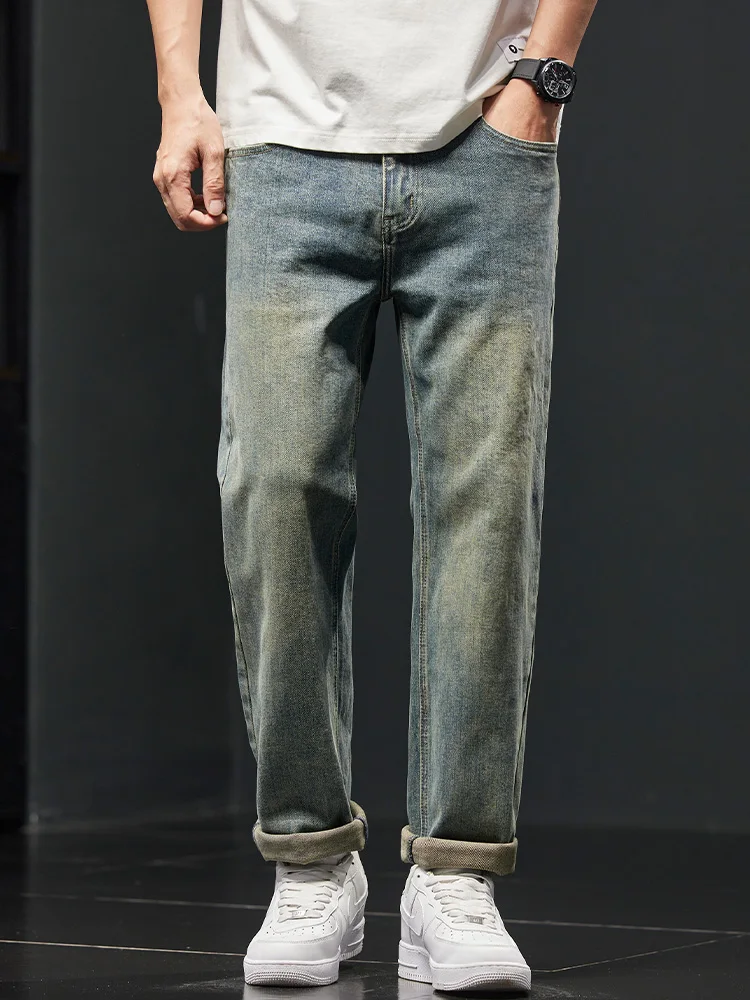 

Мужские джинсы в стиле ретро, американский крой, свободные, прямые, весна-осень, новые, эластичные, с легким сужением, из хлопка и полиэстера...