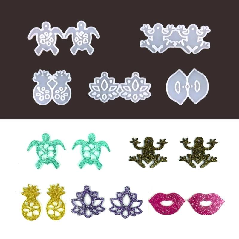 Turtle Frog Lotus Pineapple Lips Earrings Epoxy Resin Mold Jewelry Pendant Silicone Mould DIY Crafts Making Casting  Tools