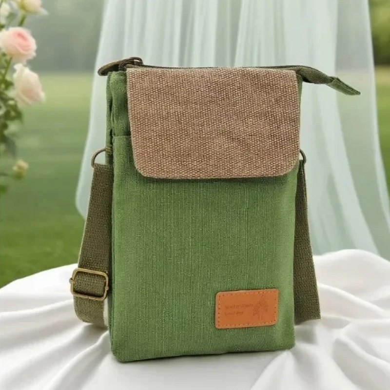 Women 5‑Layer Fabric Crossbody Phone Bag Pastoral Leaf Print Large Screen Friendly Daily Messenger Purse