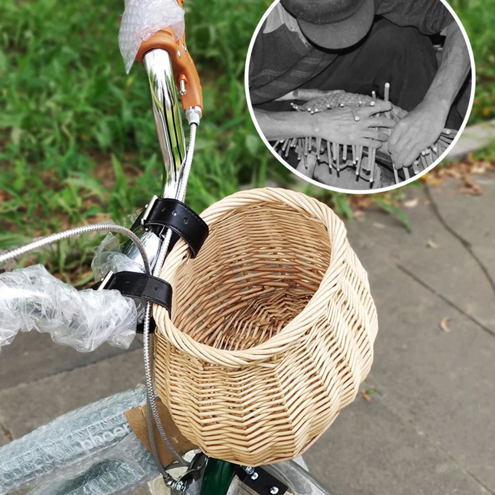 

1Pcs Natural Willow Rattan Bike Front Basket Easy Install Heavy Duty Wicker Basket for Outdoor Cycling Phone Umbrella Storage