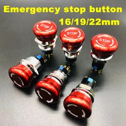 16/19/22MM metal emergency stop button mushroom head stop knob self-locking switch 1NO 1NC/2NO 2NC arrow emergency button, red