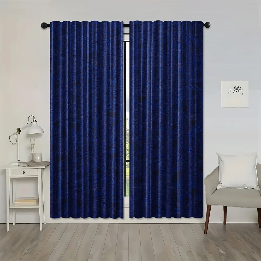 Blue Striped Geometric Curtains Window Drapes Living Room Bedroom Pair Blackout Curtains Modern Panel Shades Curtain Decor