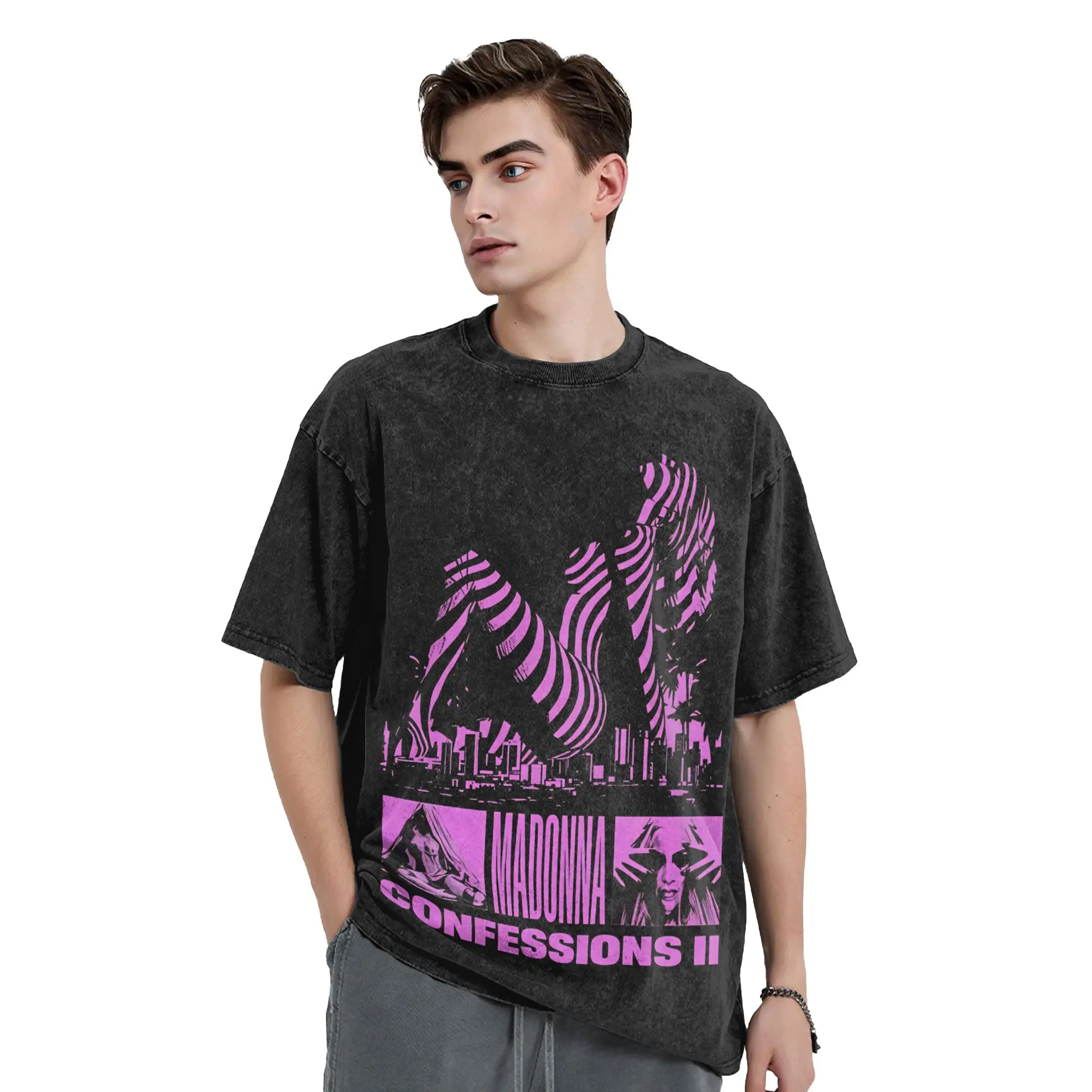 M-Madonna Confessions II Album Washed T Shirt Streetwear Novelty T-Shirts  Tees for Men Women Cotton Harajuku Printed