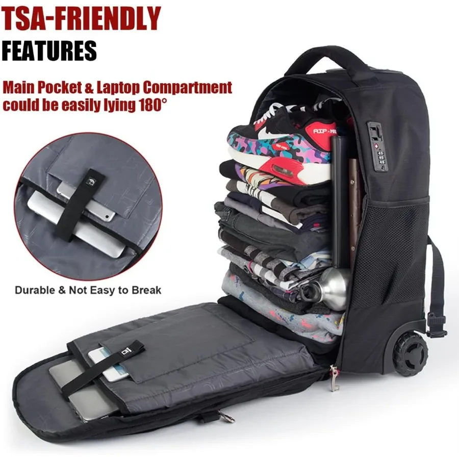 حقيبة ظهر متدحرجة مقاس 21 × 14 × 9 بعجلات - مقاومة للماء مقاس 17.3 بوصة للكمبيوتر المحمول مثالية للسفر طوال الليل #2