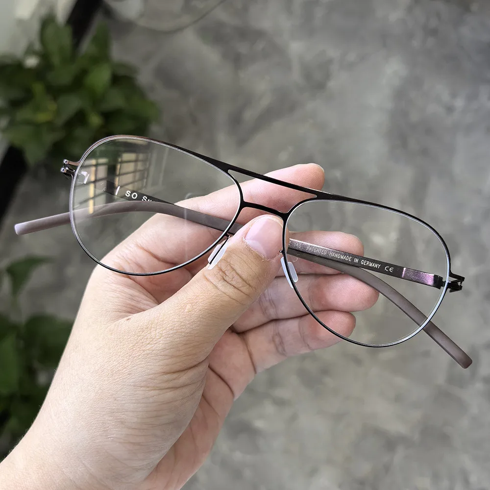 Handmade Screwless Blue Purple Glasses Frame Germany Ultralight Double Beam Men Women Pilot Eyeglasses Spectacle Eyewear No Fade