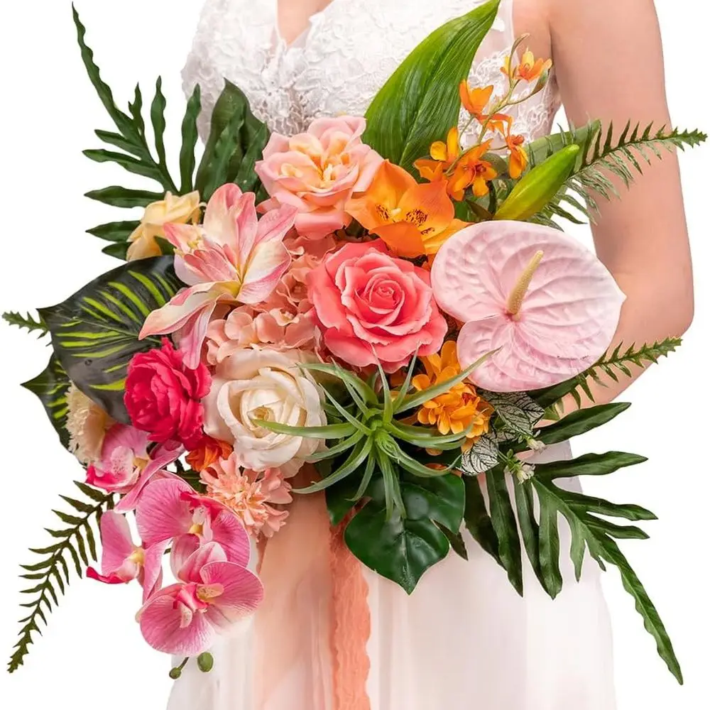 

13 Tropical Silk Orchid Bouquets for Brides, Wedding & Graduation, Artificial Flowers for Ceremonies & Anniversaries