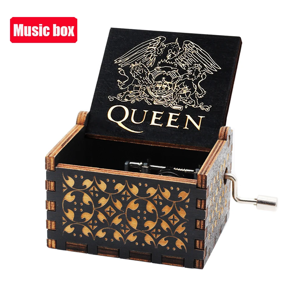 2 styles Antique carved Wooden Hand Crank Queen Music Box Bohemian Rhapsody theme song figure Christmas Birthday Gift