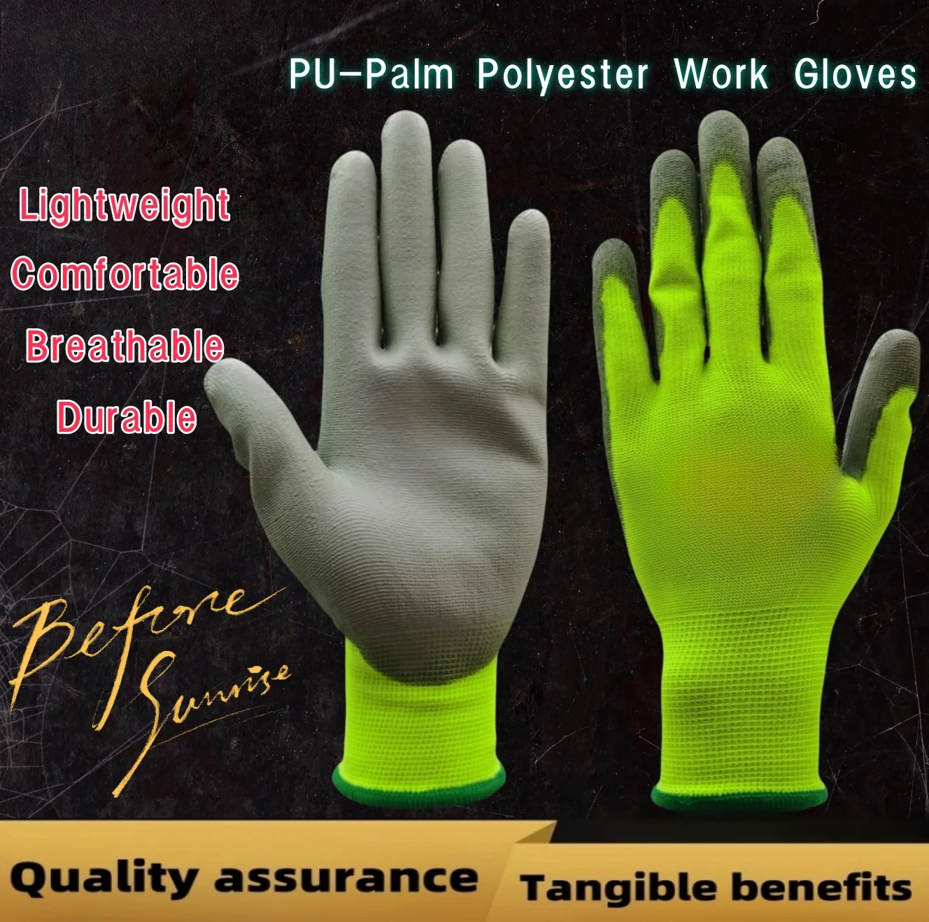 10 Pairs PU Coated Work Gloves - Lightweight, Durable Safety Gloves EN 388/ISO20471 Certified, Sizes S/M/L/XL