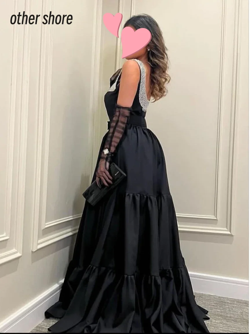 Other Shore Elegant Vintage Black Beading Pearls Square Collar Gloves Customized Formal Occasion Prom Dress Evening Party Gowns