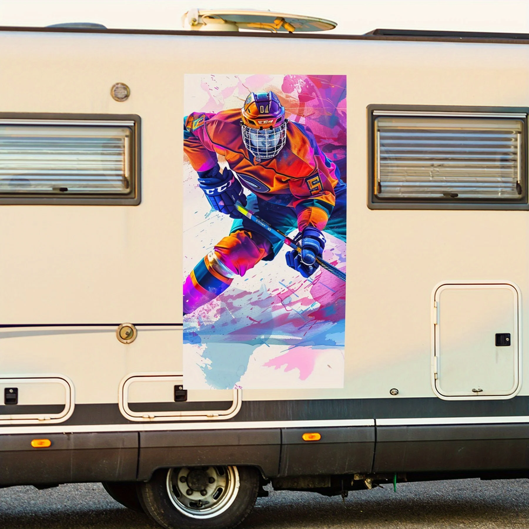 

Красочная автомобильная наклейка для хоккеяста, виниловая наклейка для двери автомобиля дома на колесах, водонепроницаемая самоклеящаяся виниловая наклейка сбоку