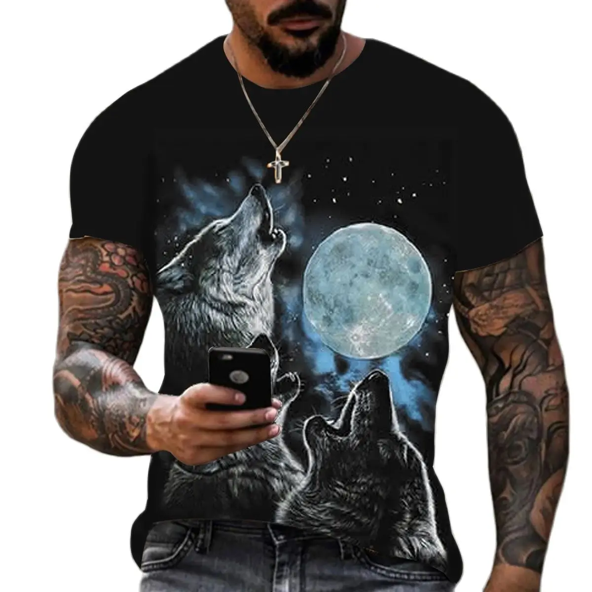 

Animal Wolf Print T Shirt for Men Summer Round Neck Loose Short Sleeve Streetwear Oversized T-shirts Casual Tops Tees PLUS-size