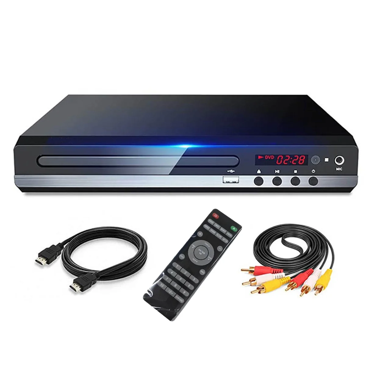 DVD Player 1080P HD Home DVD Player Box for TV All Region Free DVD CD-Disk Player AV-Output EVD Player--US Plug