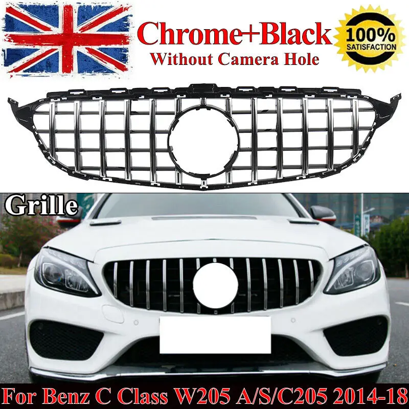 MAGICKIT Front Grille Chrome+Black For Mercedes-Benz C Class W205 Saloon C205 Coupe S205 Estate A205 Convertible C43 2014-2018