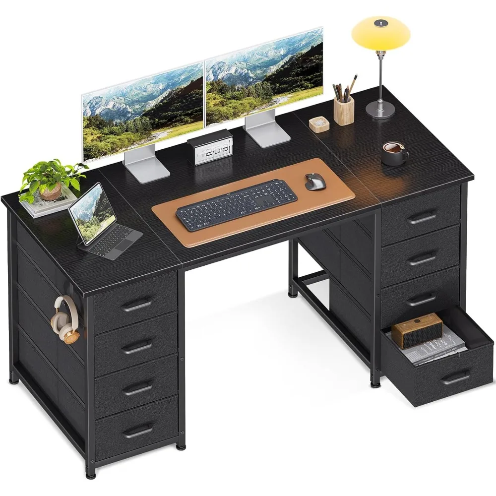 48 Inch Computer Desk with 8 Fabric Drawers, Modern Office Desk with Large Storage for Home Office, Study, Gaming