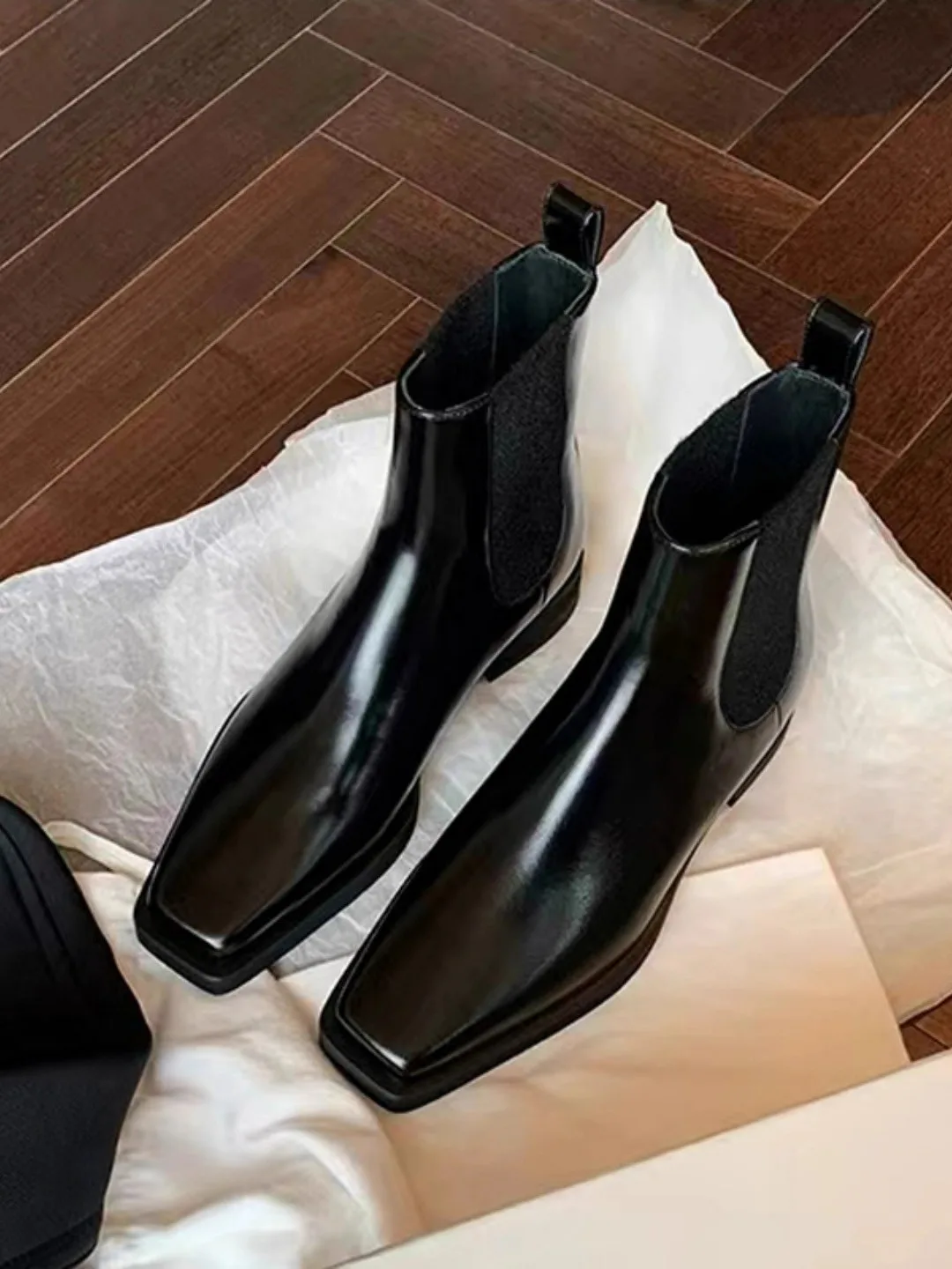 

Ботинки челси в стиле ретро с квадратной головкой, женские осенне-зимние ботинки из натуральной кожи, новинка 202, тонкие универсальные ботинки на каблуке