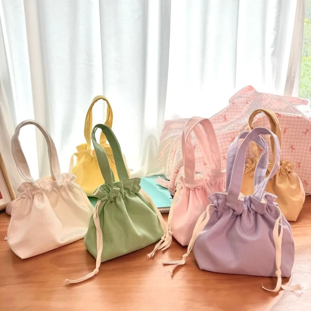 Solid Color Canvas Handbag Large Capacity Coin Purse Drawstring Storage Bag Lightweight Jewerly Packing Bag