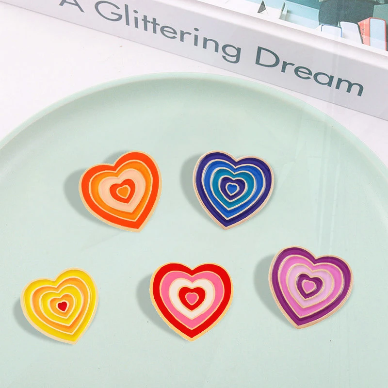 Pinsk Heart Rainbow Pin Lapel Badge Bag fashion Jewelry Gift for Friend 7Style Gradient Enamel  Brooch Custom Red Yellow Green