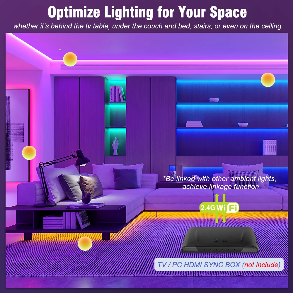 Imagem -02 - Ambiente Inteligente Led Strip Lights Sincronização com tv Backlight Hdmi Sync Box Mudança de Cor Luz de Teto Controle Wifi Linkage Rgbcw